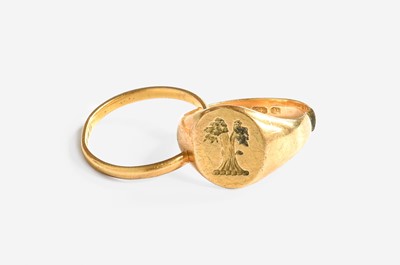 Lot 327 - A 22 Carat Gold Band Ring, band cut; and An 18...