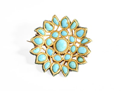 Lot 353 - A Jaipur Enamel and Turquoise Brooch, the...