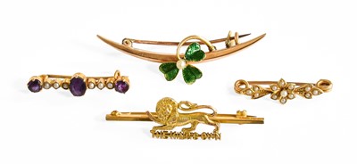 Lot 394 - Four Brooches, comprising of an enamel clover...