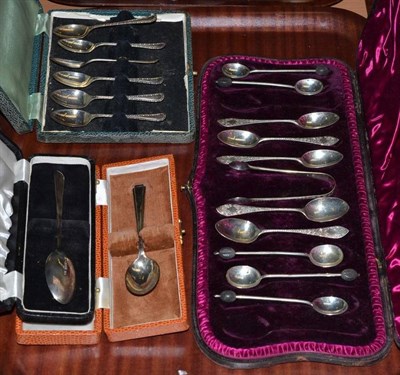 Lot 285 - A cased set of six silver teaspoons, assorted cased silver flatware etc