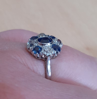 Lot 2058 - A Sapphire and Diamond Cluster Ring the oval...