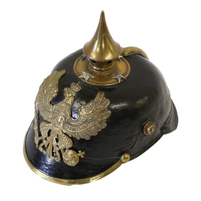 Lot 164 - A Prussian EM's Pickelhaube, with black patent...