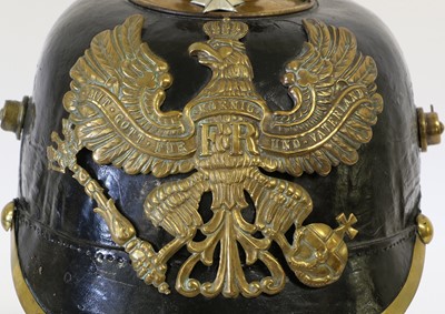 Lot 164 - A Prussian EM's Pickelhaube, with black patent...