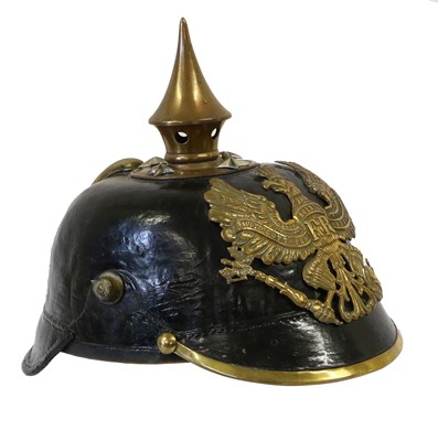 Lot 164 - A Prussian EM's Pickelhaube, with black patent...