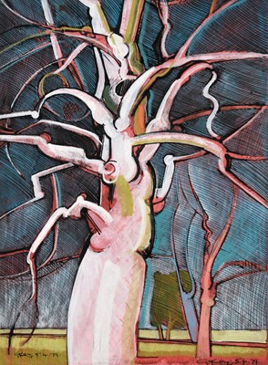 Lot 76 - Geoffrey Key (b.1941) "White Tree" Signed and...