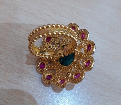 Lot 2119 - A Diamond, Ruby and Emerald Cluster Ring the...