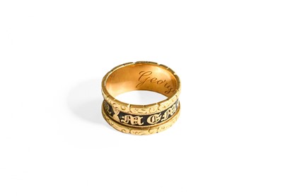 Lot 380 - An 18 Carat Gold Mourning Ring, enamelled in...