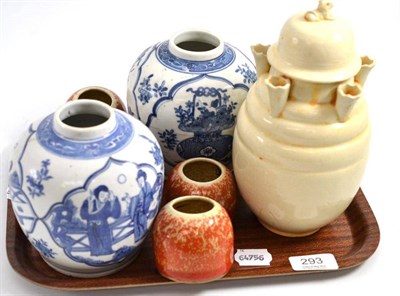 Lot 293 - A modern pair of Chinese blue and white jars and six other pieces