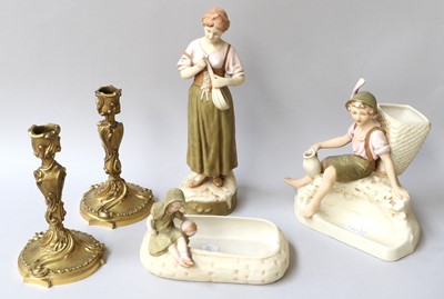 Lot 189 - Three Royal Dux figures and a pair of gilt...