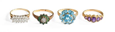 Lot 351 - Four 9 Carat Gold Gem Set Rings, including...