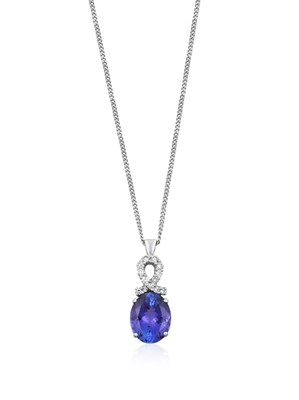 Lot 2237 - A Tanzanite and Diamond Pendant on Chain the...