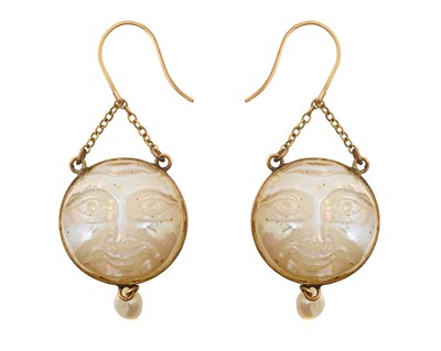 Lot 2007 - A Pair of Moonstone and Pearl Drop Earrings...