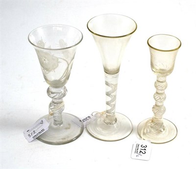 Lot 312 - A Jacobite style wine glass and two others (3)