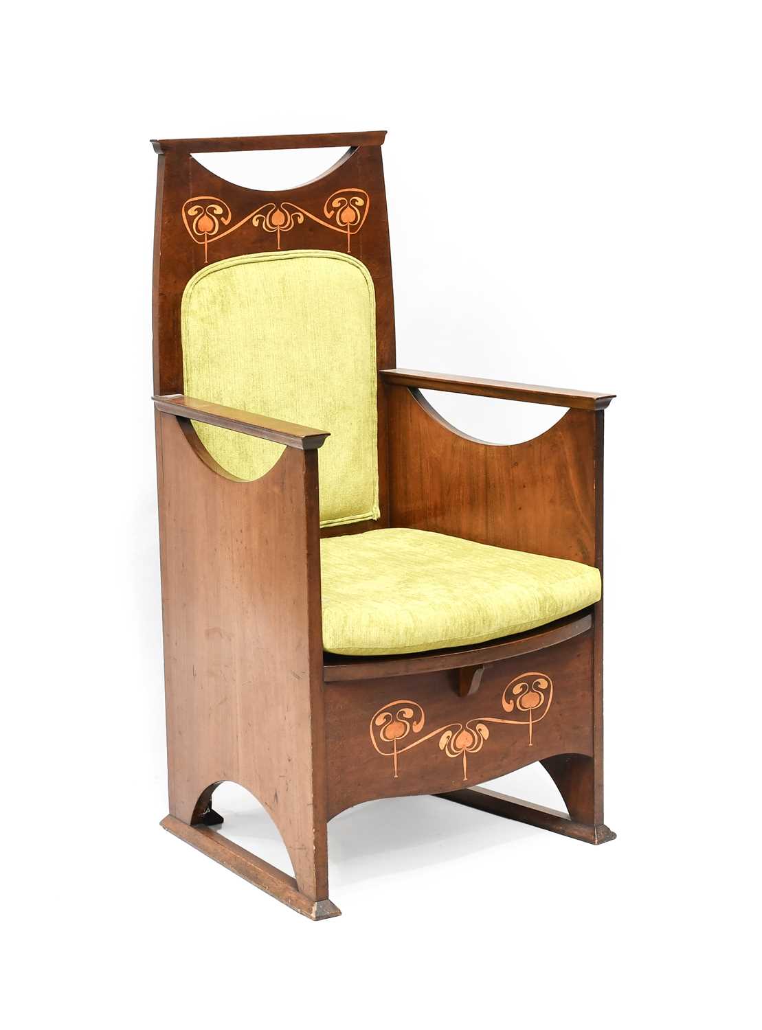 Lot 279 - An Art Nouveau Inlaid Mahogany Box Armchair,...