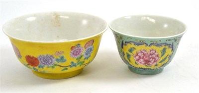 Lot 320 - Modern yellow ground famille rose bowl and one other