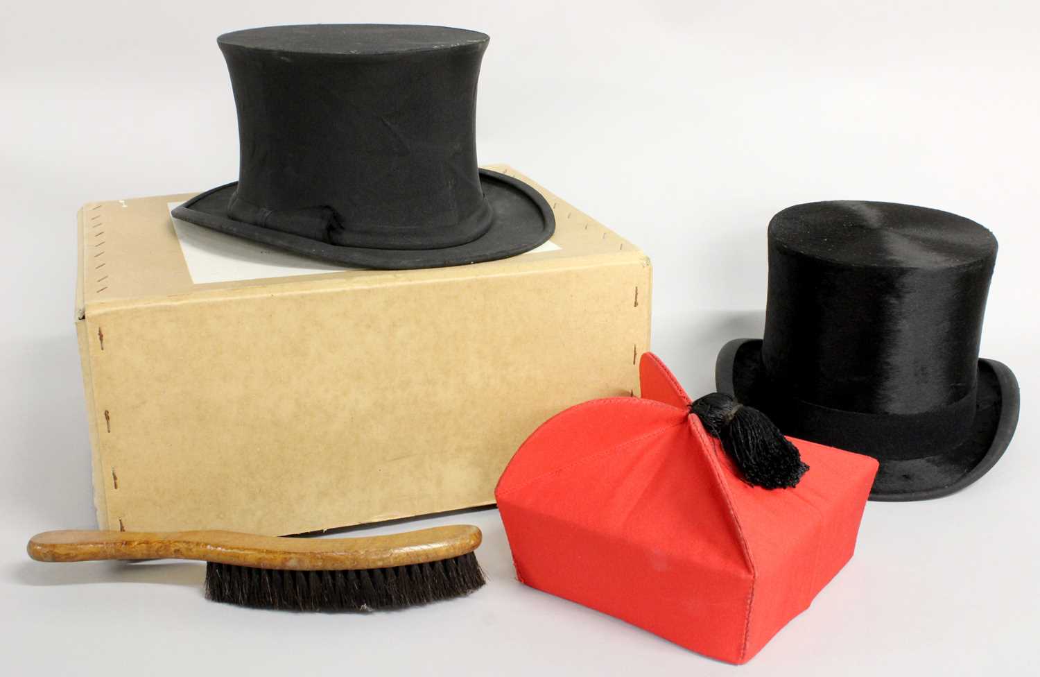 Lot 2216 - Austin Reed Black Silk Top Hat in a Herbert...