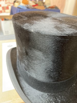 Lot 2216 - Austin Reed Black Silk Top Hat in a Herbert...