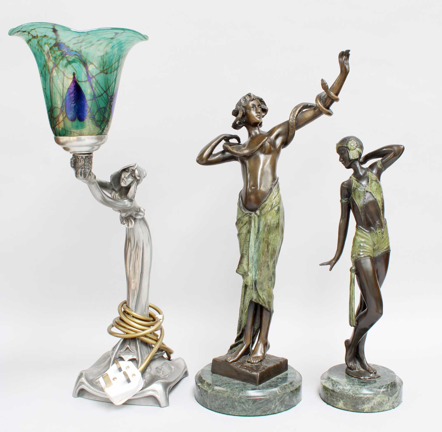 Lot 247 - Two Reproduction Art Deco style patinated...