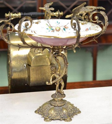 Lot 325 - Brass and pottery centrepiece