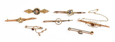 Lot 397 - Seven Bar Brooches, including two split pearl...