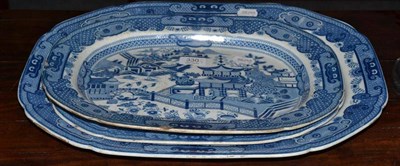 Lot 330 - Three Willow pattern blue and white plates