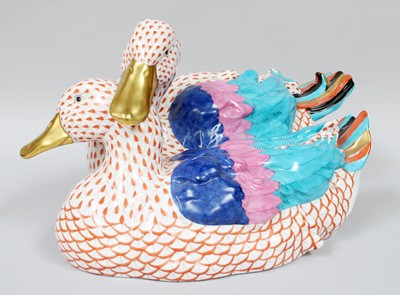Lot 129 - A Herend Porcelain Duck Group