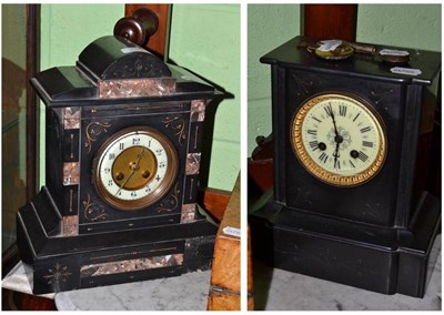 Lot 335 - Two Victorian black slate mantel clocks