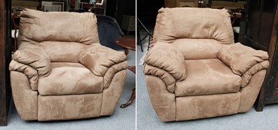 Lot 1453 - A Pair of Modern Suede Effect Upholstered Easy...