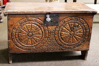 Lot 1393 - An 18th century Continental Carved Oak Chest...