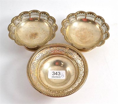 Lot 343 - Pair of silver pierced pedestal dishes and another (3)