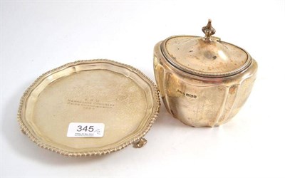 Lot 345 - Silver hinged box and cover and a small silver inscribed waiter (2)