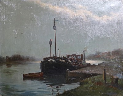 Lot 1130 - British School (20th century) Moored Barge...