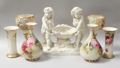Lot 235 - Royal Worcester Rose Painted Vases, a Moore &...