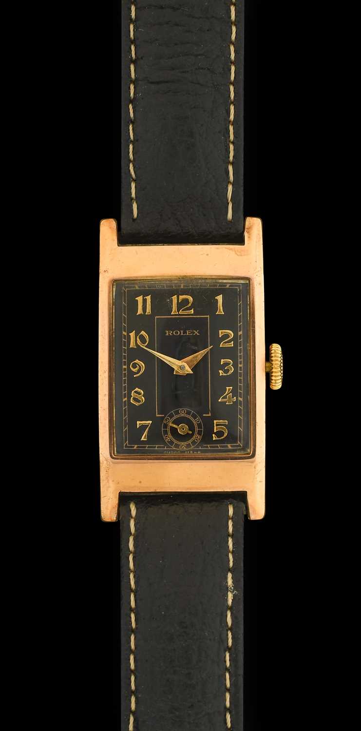 Lot 2138 - Rolex: A 9 Carat Gold Rectangular Shaped...