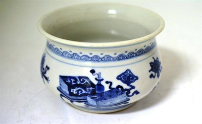 Lot 188 - A Chinese Blue and White Porcelain Bowl, Kangxi (1662-1722), of compressed circular form with...