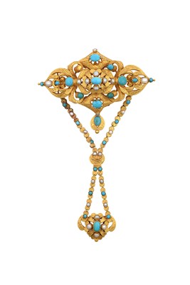 Lot 2198 - A Victorian Turquoise and Split Pearl Brooch...