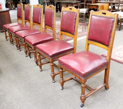 Lot 1349 - A Six Oak Framed Late Victorian Dining Chairs,...