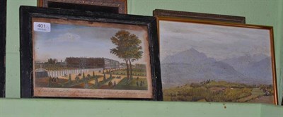 Lot 401 - British School (20th century) Two landscape views, each oil on board, together with a print of...