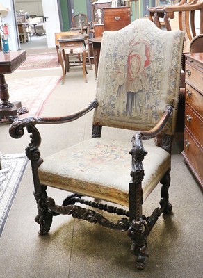 Lot 1316 - A 17th-century Carved Walnut Open Armchair,...