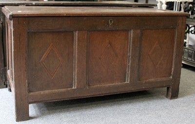 Lot 1189 - A 19th century three panel oak coffer, 115cm...