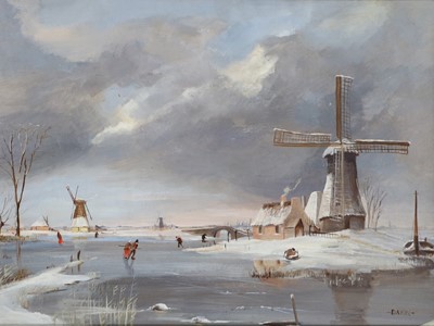 Lot 1101 - *Dakin (20th century) Frozen river landscape...