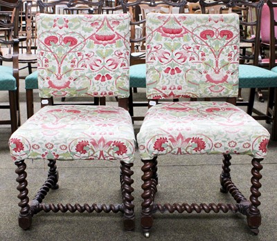 Lot 1341 - A Pair of Barley Twist Side Chairs, in Morris...