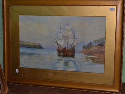 Lot 414 - H.E Bacon inscribed ";The Great Tuscan Galleon 'Florencia' belonging to the Spanish Armada, sunk in