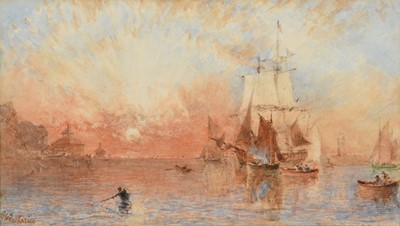 Lot 1007 - George Weatherill (1810-1890) "Sunset, Whitby...