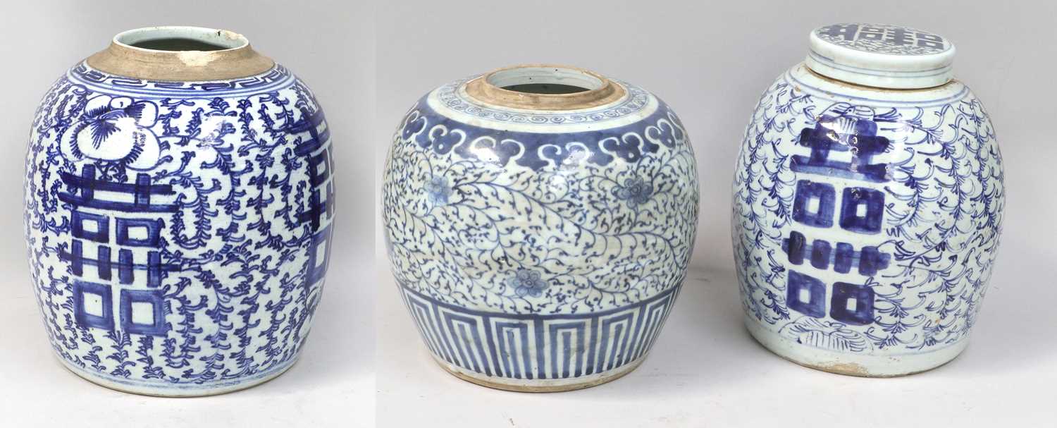 Lot 253 - Three Chinese Porcelain Ginger Jars, painted...