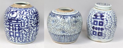 Lot 253 - Three Chinese Porcelain Ginger Jars, painted...