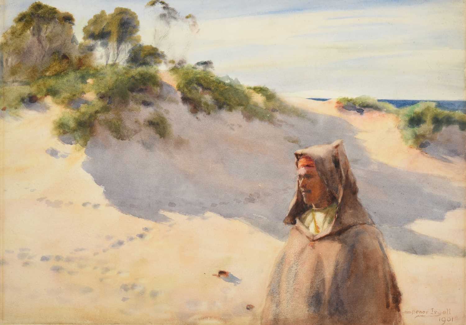 Lot 1030 - John Spence Ingall (1850-1936) Cloaked figure...