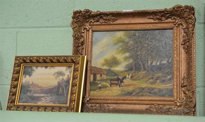 Lot 431 - British School, 19th century, landscape with figures on horseback and a child playing, oil on...