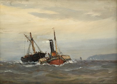 Lot 1058 - Ernest Dade (1864-1935) Trawler and tugboat at...