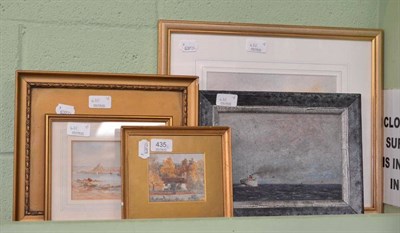 Lot 435 - Attributed to Newsholme Ship at sea oil together with four further watercolours (5)